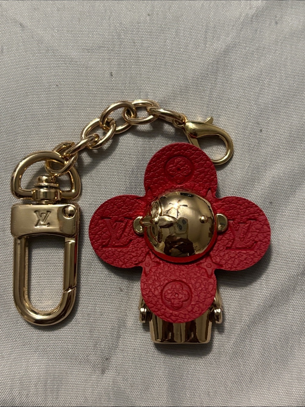 Louis Vuitton Red Monogram Flower Keyring with Gold Hardware